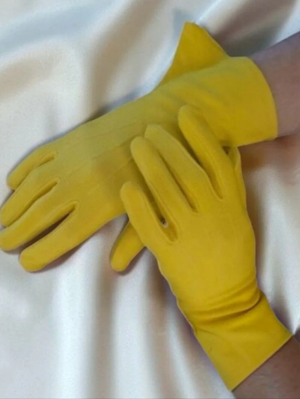 Vintage 60s Harvest Gold Silky Nylon Bracelet Length Day Gloves Size 7
